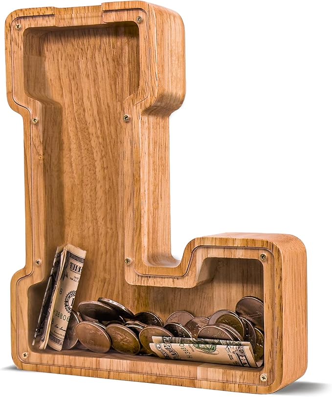 Wooden Letter Piggy Bank for Kids Larger Letter Piggy Bank for Boys and Girls Personalized Piggy Bank Initial Coin Bank Wood Kids Money Bank for Birthday and Festival