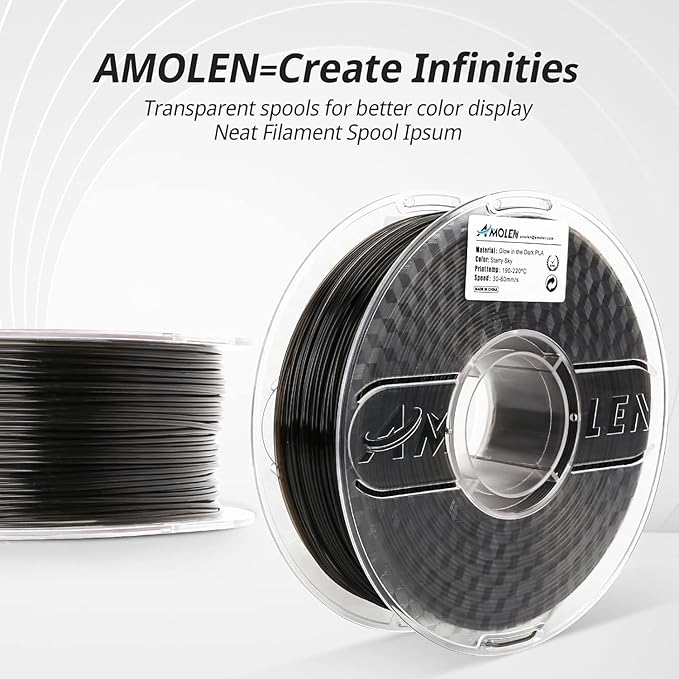 AMOLEN 3D Printer Filament, PLA Filament 1.75mm, Glow in The Dark Filament Green Starry Sky, Best with UV Lamps, Fit Most 3D FDM Printers, Dimensional Accuracy +/- 0.02 mm, 1kg(2.2lbs) Spool