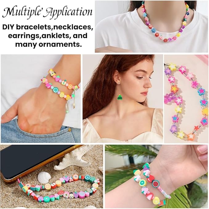 DULEFUN 960pcs Polymer Clay Beads Charms Bracelet Kit 24 Styles Cute Fun Clay Flower Butterfly Heart Animal Letter Pony Beads for Necklace Earring Making Women Girls DIY Accessories