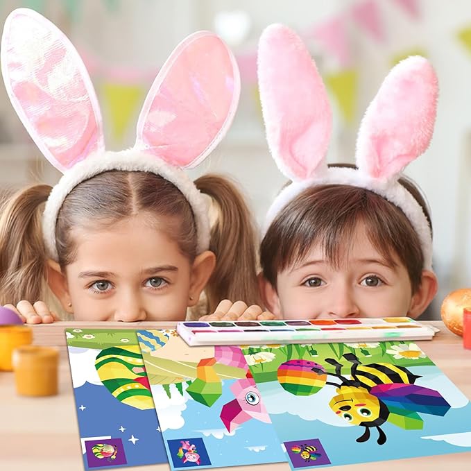 2PCS Easter Day Crafts for Kids Ages 4-8 Sticker Paint Books Gift Party Create 20 Pictures（Sticker Sheets are Separate）