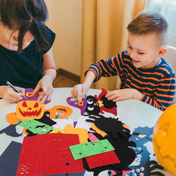 DIYASY 12 Pcs Halloween Craft for Kids, Make Your Own Foam Stickers Pumpkin Bats Craft Kits Arts and Crafts DIY Kid Friendly Halloween Decorations Games Party Activities Supplies Age 3-5 4-8