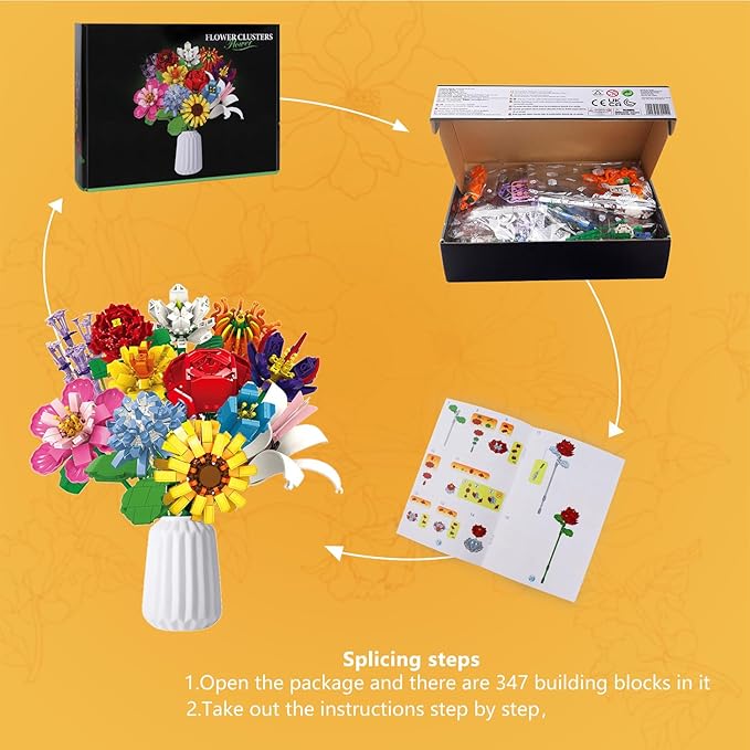 SIENON Flower Bouquet Building Blocks Set-1064PCS, 12 Kinds of Flowers Botanical Collection, Assorted Flowers Brick Toys Creative Project for Home Room Decoration Valentines’ Day Christmas Birthday