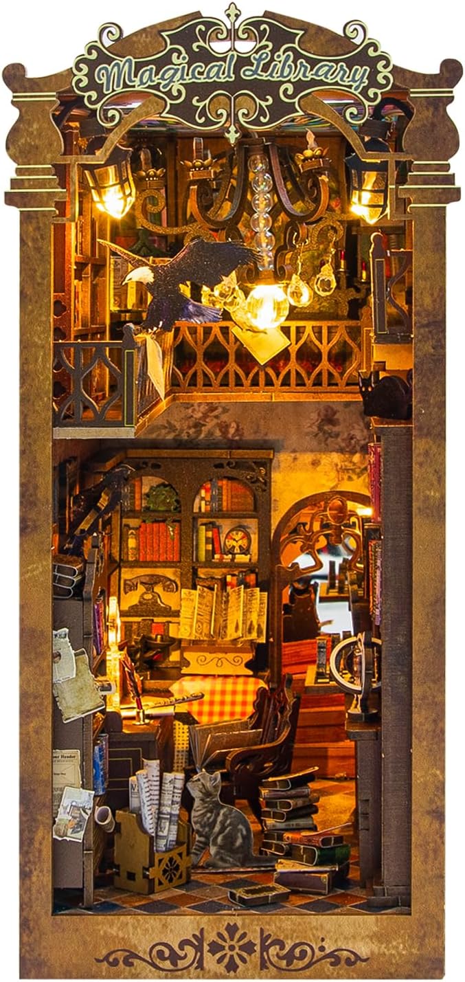 Book Nook Kit，DIY Miniature Dollhouse Kit for Adults and Teens，3D Wooden Tiny House for Family and Friends，Bookshelf Decor in Halloween/Christmas(Magic Book-Shop)