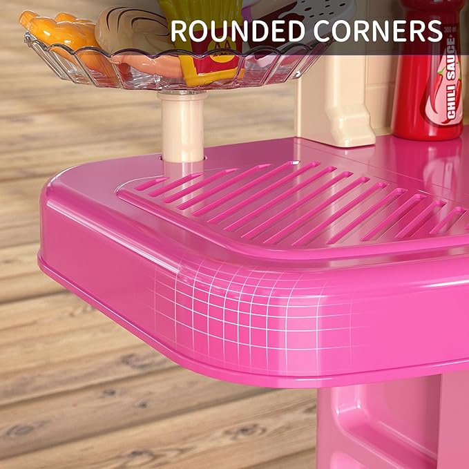 Kitchen Playset for Ages 3-6 4-8, Play Kitchen with Light and Sound, Sink Toy, Pretend Food Toys for Toddlers 3-5 Boys Girls 6-12 (Pink)
