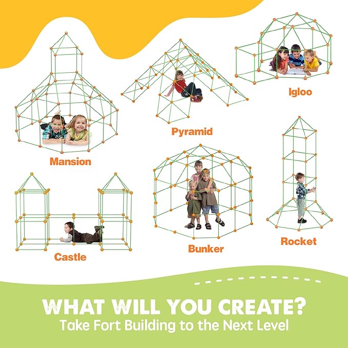 Tiny Land Fort Building Kit Creative Fort Indoor Outdoor for 5-12 Years Old Boys and Girls STEM Building Toys with Storage Bag DIY Castles Tunnels with 86 Rods and 44 Balls