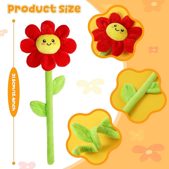 18 Pcs Plush Smile Flower Stuffed Bendable Stems Plush Bouquet Toy Soft Floral 12.6 Inch for Graduation 2025 Mother's Day Valentines Day Girl Girlfriend Wife Family and Friends(Lovely Style)