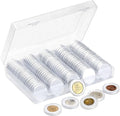 SPLF 100 Pieces 30mm Coin Capsules and 5 Sizes (17/19/21.5/25/27/29.5mm) White Protect Gasket Coin Holder Case with Plastic Storage Organizer Box for Collection Supplies