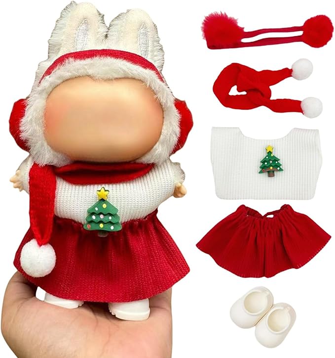 Doll Outfit Clothes Set for 17cm Dolls, Cute Dolls Accessories, Premium Fashion Hat Overalls Sweater Bag Dress Jumpsuit, Christmas Set, NO Doll.(Christmas C6)