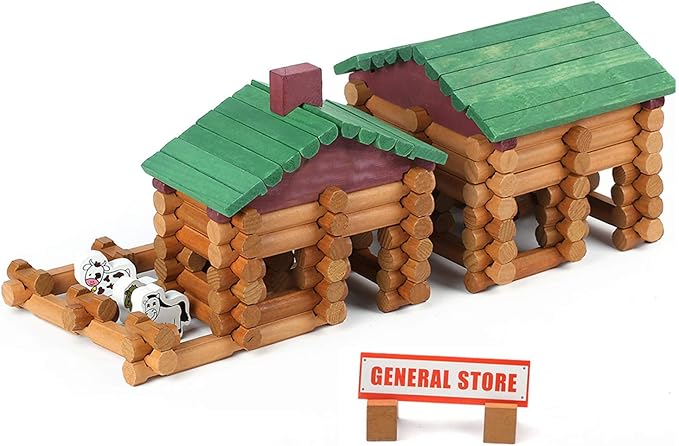 Wondertoys 170 Pieces Wood Logs Set Ages 3+, Classic Building Log Toys for Boy, Creative Construction Engineering Educational Gifts