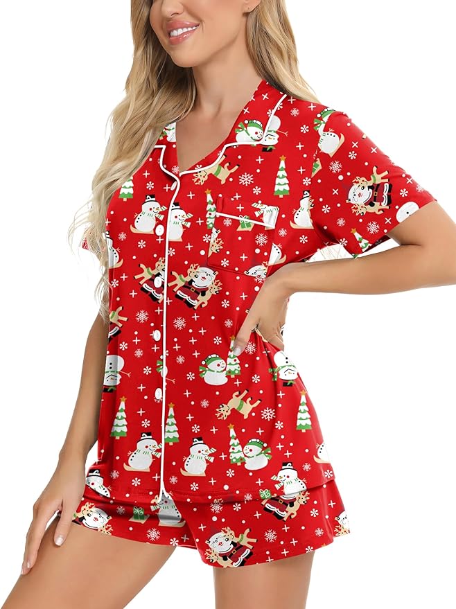 SWOMOG Womens Button Down Pajamas Set Short Sleeve Sleepwear Bride Soft Pj Lounge Sets XS-3XL