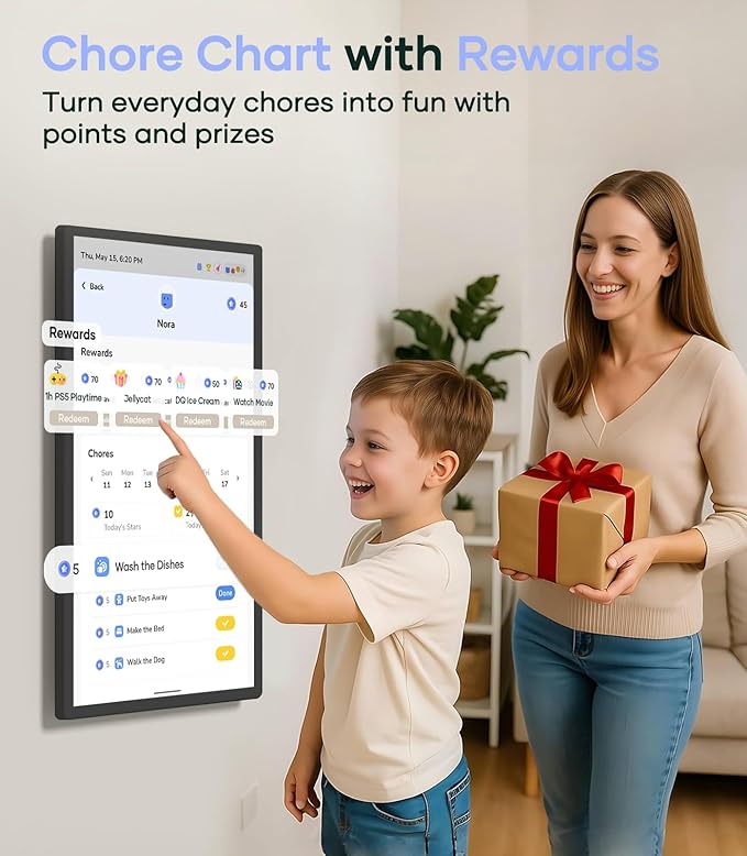 Cozyla Mate Digital Calendar+ 2: 32 Inch Wall Touch Screen Chore Chart Customize Dashboard Smart Electronic Calendar for Family Schedules Meal Planner Supports All Google Play Apps Wall Mount Black