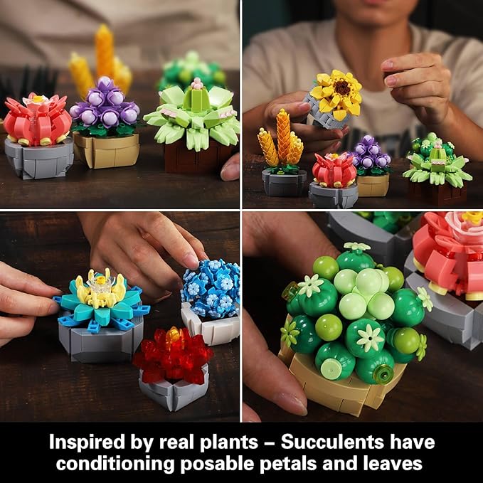 Succulents Set for Adults Building Sets, 12 Plants, Home Decor, Birthday Gifts for Women, Creative Housewarming Gifts, Botanical Collection, Flowers Succulents Artificial Plant Kit (1174 piece)