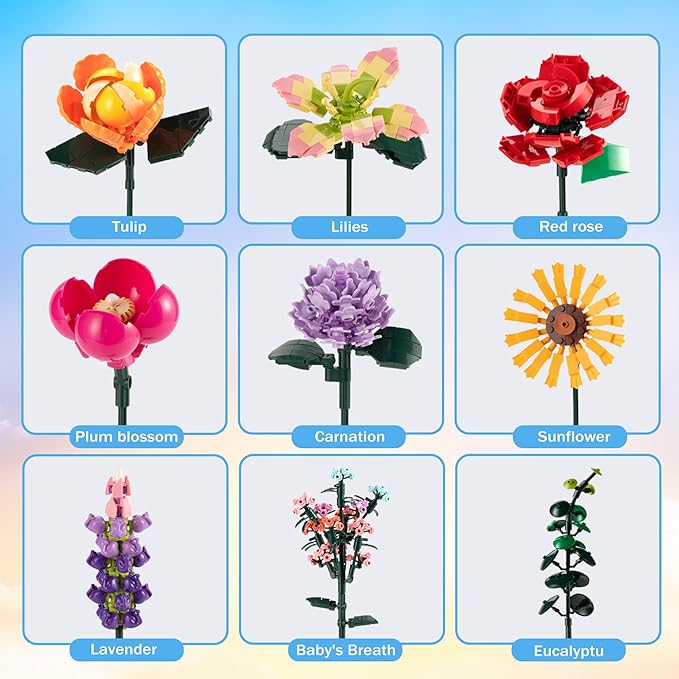 DIY Flower Bouquet Building Set, 845PCS Botanical Collection Building Toy for Kids, Girls, and Women - Perfect for Home Office Decor, Mother's Day, Valentine's Day, Birthdays
