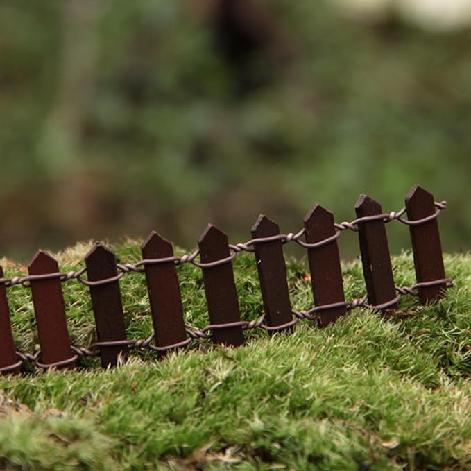 35 Inches Mini Fairy Garden Fence DIY Small Wood Decorative Picket Fence Micro Landscape Miniature Ornaments for Dollhouse, Crafts, Diorama Project, Plant Pot, Brown