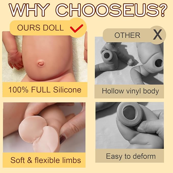 Full Silicone Baby Dolls,18.2 in Silicone Realistic Newborn Baby Doll, Non Vinyl 1:1 Lifelike Reborn Sleeping Dolls (Emma-Nude)