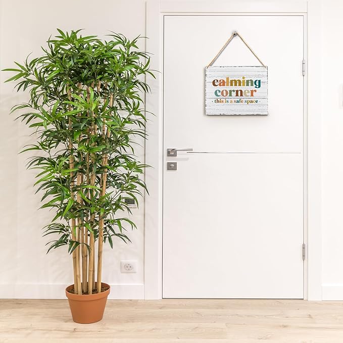 Calming Corner Hanging Wood Sign - Safe Space Classroom, School Counselor's Office, Calm Down Corner Decor - Boho Style, 10x8