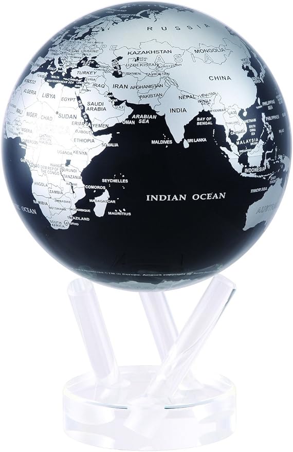 MOVA Globe – Metallic Black and Silver 6” | Solar-Powered Rotating Desk Globe with Minimalist Map Design | No Batteries or Cords | Modern Decor Gift