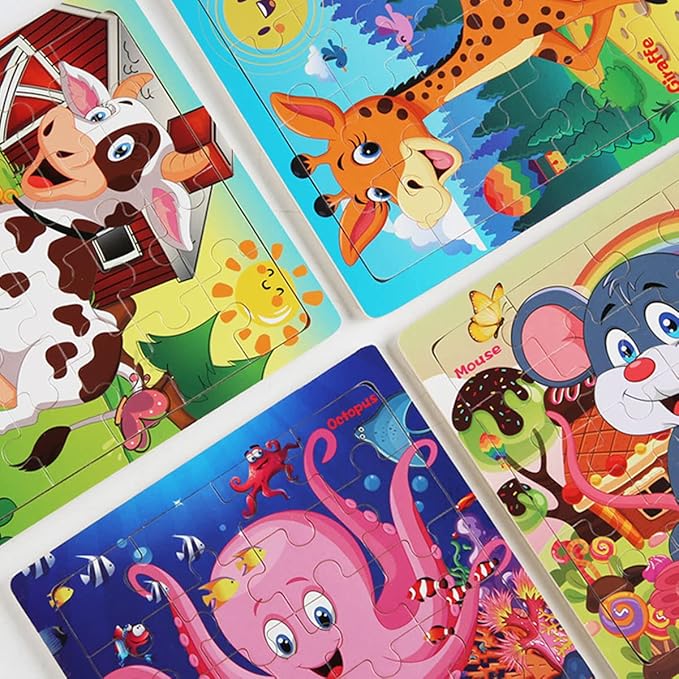 Puzzles for Kids Ages 3-5 Year Old 20 Piece Colorful Wooden Puzzles Set of 6 Vibrant Theme Brain Development Learning Toys Set for Boys and Girls (6 Puzzles)