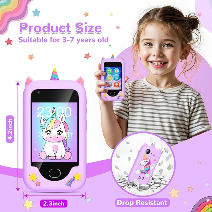 Lapare Kids Smart Phone for Girls, Christmas Birthday Gifts for 3-10 Year Old Kids Toy Cell Phone, 2.8" Touchscreen Toddler Learning Play Toy Phone with Dual Camera, Game, Music Player and More (32GB)