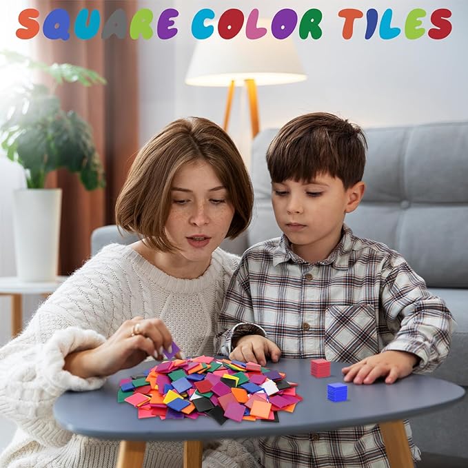 Coopay 500 Pcs Plastic Square Color Tiles, Bingo Chips, Poker Chips, Color Sorting, Math Counters, Game Tokens, Counting Manipulatives for Kids Elementary School Classroom Learning Development Toys