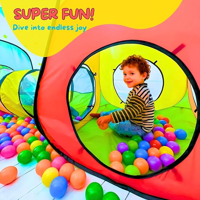 4 in 1: Play Tent With Crawling Tunnel, Partial Ball Pit, and Playhouse - Children's Baby Tent With Bag, Multi-Coloured B