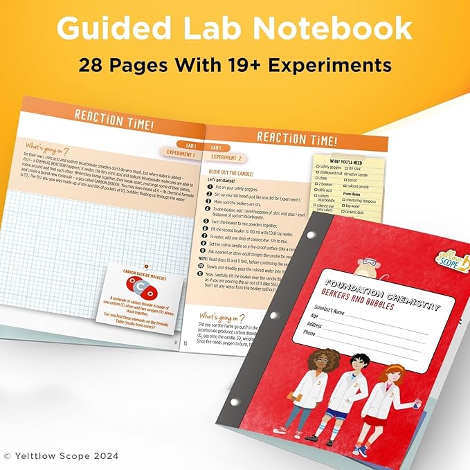 Chemistry Kit, Science Experiment for Girls & Boys, STEM Activities for Kids Ages 8-12, Beakers & Bubbles Foundation Chem Set