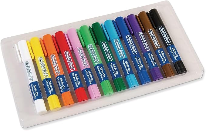 Creativity Street Glide-On Tempera Paint Sticks, 12 Assorted Primary Colors, 5 grams, 12 Count