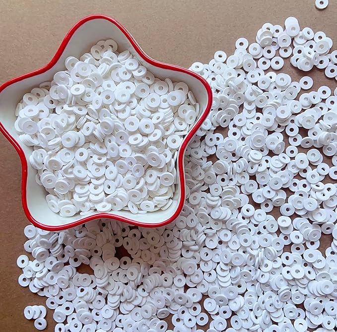 3000Pcs Clay Beads Flat Round Polymer Bead Vinyl Heishi Beads Flat Round Polymer Bead Flat Clay for Jewelry Making Necklace Bracelet (01-White)