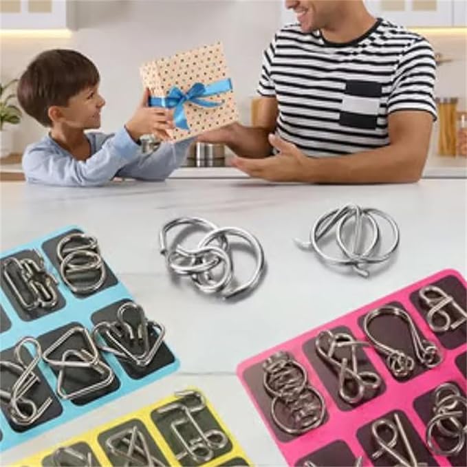Reverse Thinking Puzzles, Metal Puzzle Ring, Educational Intellectual Toys IQ Toys, Metal Brain Teaser Puzzles, 2025 New IQ Test Brain Teaser Disentanglement Set (Blue)