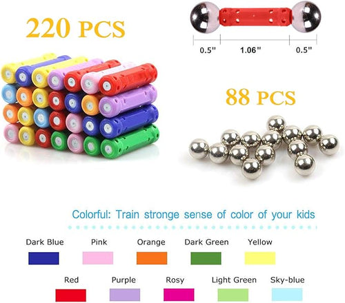308Pcs Magnetic Building Sticks Blocks, Magnet Educational Toys STEM Toys for Kids and Adult, 3D Construction Building Toy with Storage Bag