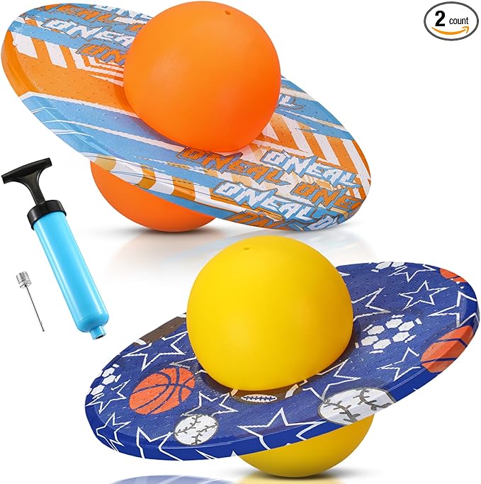 Junkin 2 Pcs Pogo Ball Trick Board Toy Balance Board Pogo Balance Bounce Ball with Pump and Strong Grip Deck for Fun Challenge Fidget Indoor,Outdoor Toys