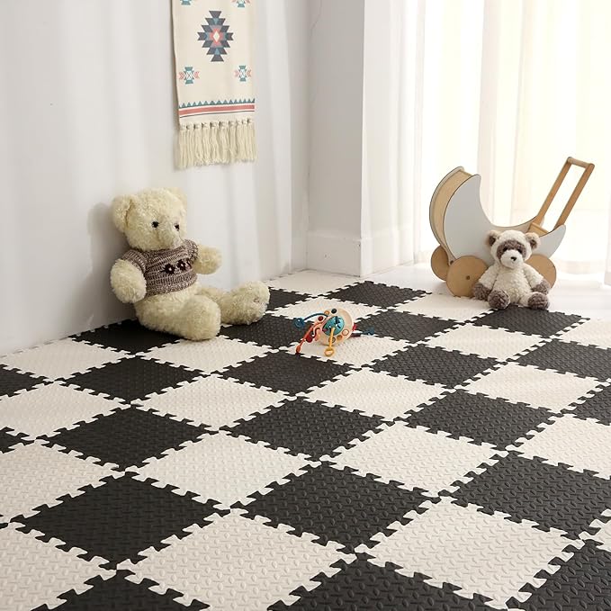 36 Tiles Foam Play Mat for Baby, 0.4 Inch Thick Foam Interlocking Floor Mats, Soft Non-Toxic Baby Playmat, Solid Colored Puzzle Play Mat Kids Floor Mats for Toddler(White/Black)