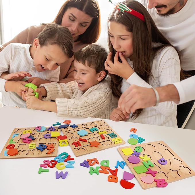 Puzzles for Toddlers,3 Pack Wooden Alphabet Number Shape ABC Name Toys for Kids 1-3 Years Old, Montessori Preschool Educational Gift Learning Letter Puzzles Toys Ages 1 2 3 4 5