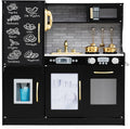HONEY JOY Kids Kitchen Playset, Wooden Little Chef Pretend Toy Kitchen Set w/Chalkboard, Telephone, Utensils, Oven, Microwave, Sink, Storage, Play Kitchen for Toddlers Boys Girls, Black