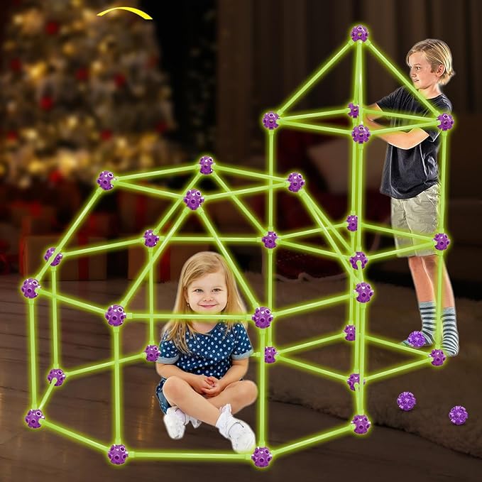 Glow In The Dark Fort Building Kit for Kids,STEM Construction Toys, Educational Gift for 3 4 5 6 7 8 9 10 11 12 Years Old Boys and Girls,Ultimate Creative Set for Indoor & Outdoors Activity,200 Pcs