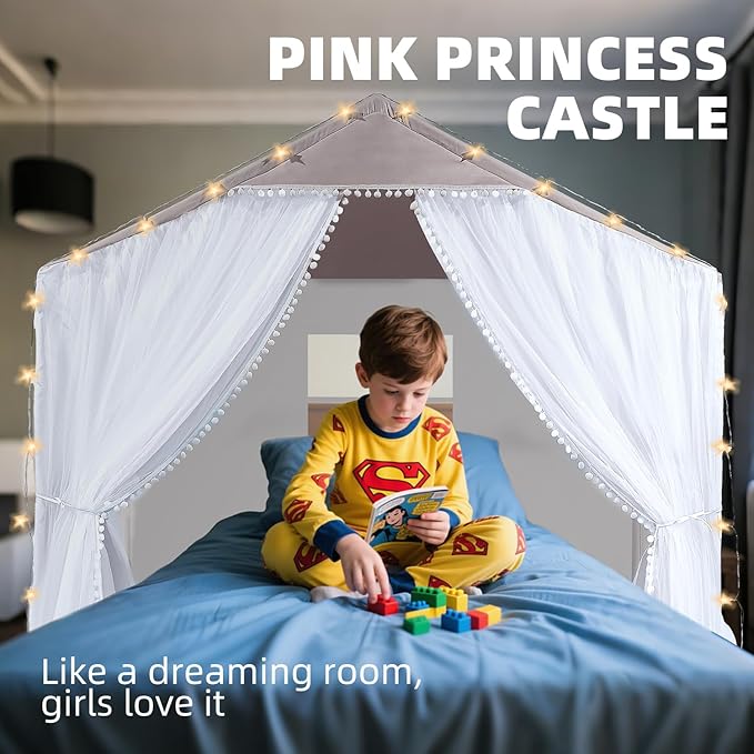 Kids Teepee Play Tents Indoor Outdoor Toddler Tent Kids Playhouse Tent LargeCastle(Grey)