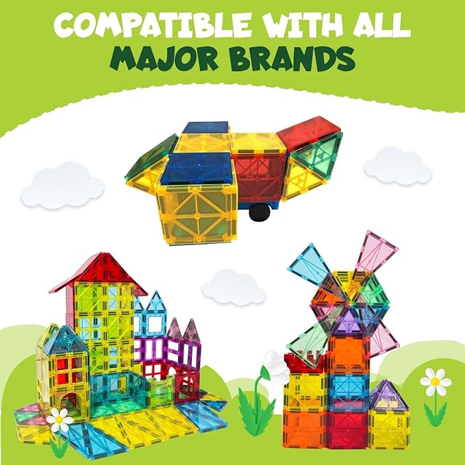 Magnetic Tiles 136 PCS with 2 Cars – STEM Building Blocks for Kids, Educational Gift for Boys & Girls