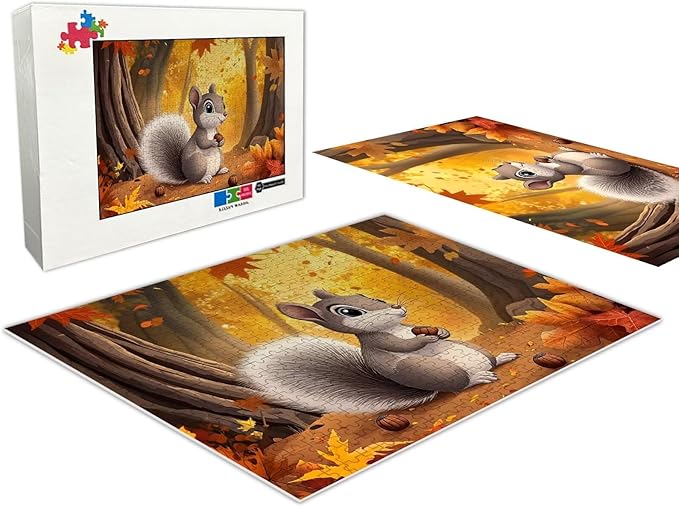 500 Piece Jigsaw Puzzle - Autumn Squirrel - Adult Animal Jigsaw Puzzle, Wooden Puzzle, Promote Hand-Eye Coordination, Family and Friends Gathering, Family Puzzle
