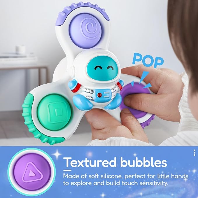 ALASOU 3PCS Pop Suction Cup Spinner Toys for 1 Year Old Boy Girl|Novelty Spinning Tops Toddler Toys Age 1-2|Sensory Baby Bath Toy for Toddlers 1-3|12 18 Months Boy Birthday Gift for Infant