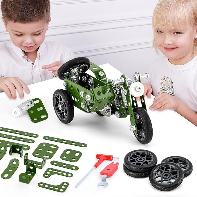 Creative Sets Building Toys Motor Tricycle Set-139 Pieces DIY Building Stem Projects Toys for Kids Boys Ages 8-12,Metal Building Toys Set Gifts for Model Military Motorcycle Fans