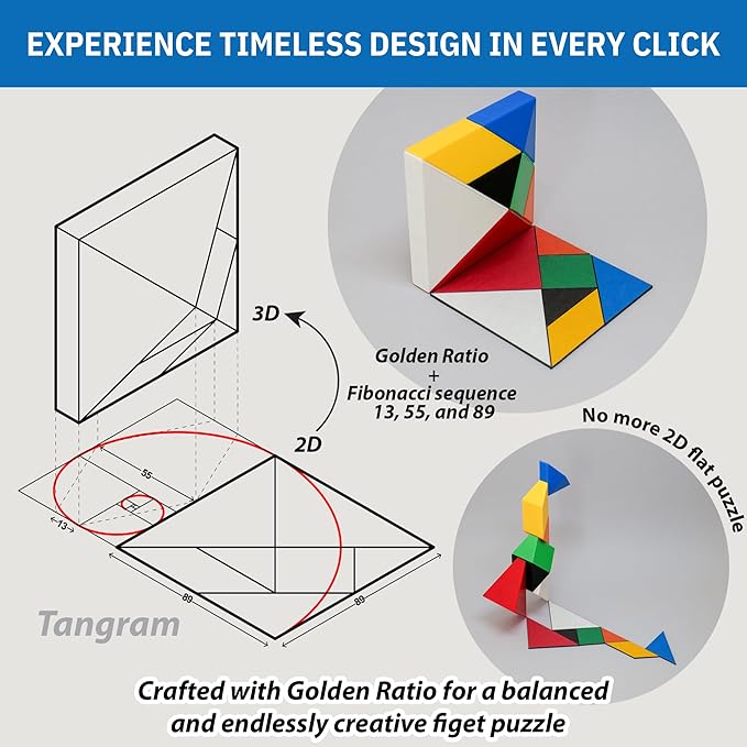 Pickagram Tangram 3D Magnetic Puzzle for Kids (8-12), Adults & Seniors | STEM Certified Fidget Puzzle - Magnetic Pattern Blocks for Cognitive Development, Creativity & Focus - Yellow