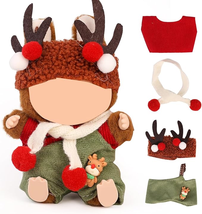 Doll Clothes for Labubu(NO Doll), for 17/15cm Plush Dolls, Clothing Suit Toy Figurine Outfit Set Dress Up with Kawaii Style Accessories, Skirt or Overall and Cute Hat or Headwear (SD5)