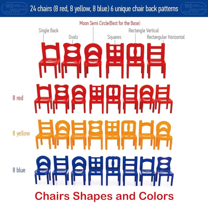WEofferwhatYOUwant Chairs and Ladders Stacking Game – 44 Piece Balance Tower for Kids and Adults – Family Party Tabletop Game Night Fun – Dexterity Skill Building Travel Toy Ages 6+