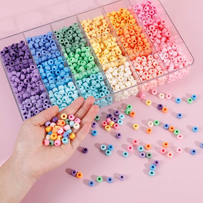 2600+pcs Pony Beads Kit, 18 Color Rainbow Kandi Beads Set, Multicolor Matte Plastic Jewelry Making Kit for DIY Craft Friendship Bracelet Necklace Key Chain