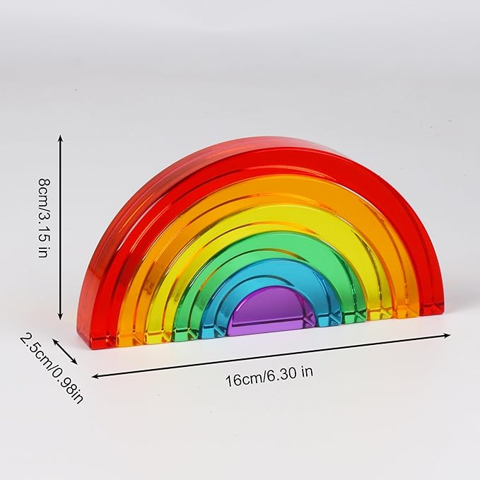 6PCS Acrylic Rainbow Stacker Toy, 100% Acrylic Stacking Toy,Montessori Arch Bridge Rainbow Building Blocks for Kids, Educational Sensory Light Learning Toys