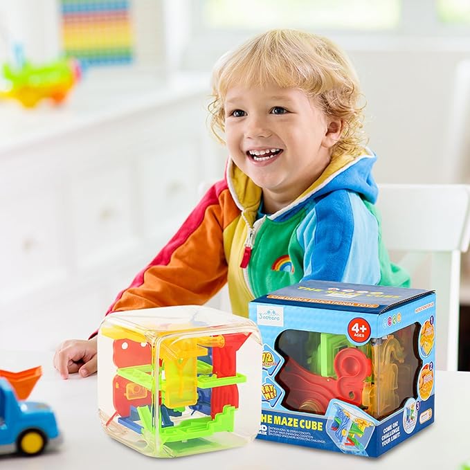 3 otters 3D Puzzle Maze Cube, 72 Obstacles Puzzle Cube Interactive Maze Game with Education Toy for Kids 3+