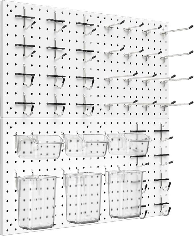 Peg Board Kit, Includes Pegboard and Accessories,with Hooks and Bins,Peg Board Wall Organizer for Office,Ornaments Display,Crafts Organization (66, White)