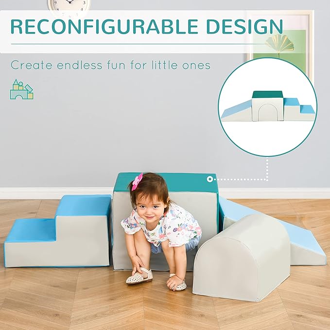 Qaba Climbing Toys for Toddlers and Children, Easy-to-Clean 4 Piece Soft & Safe Kids Foam Play Set for Crawling or Sliding, Multicolor