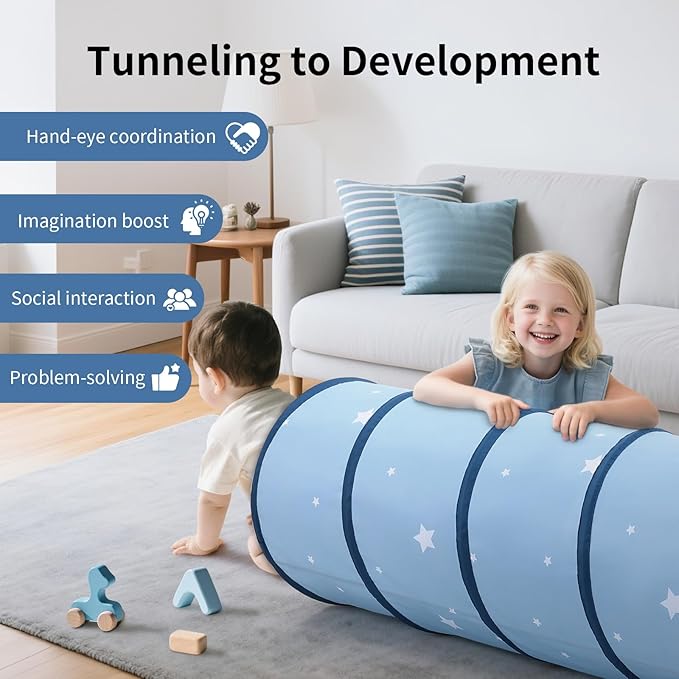 SweHouse Peachskin Fabric Tunnel for Toddlers: 69" x 18" Baby Crawl Tunnel - Indoor & Outdoor Toys for Toddlers - Birthday Gift for Boys & Girls - Obstacle Training for Dogs