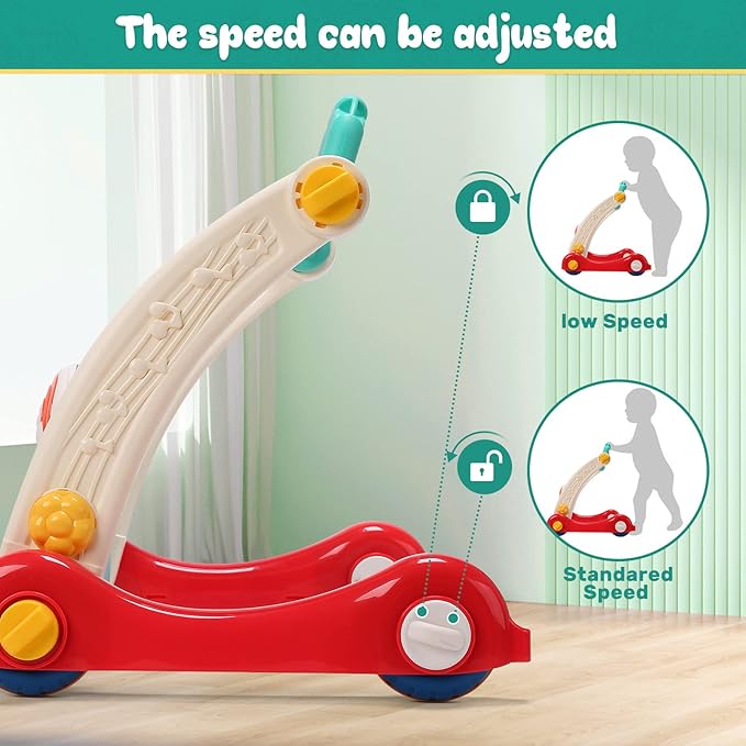 CUTE STONE Baby Gym Play Mat & Learning Walker, Activity Mat with Play Piano, Musical Activity Center with Lights, Baby Push Walkers & Tummy Time Mat for Infant Newborn Toddlers